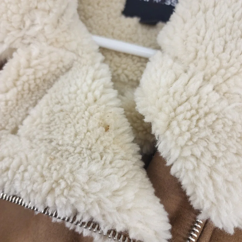 Express Large | Brown Faux Suede Shearling Moto Jacket Aviator‎ Winter Coat